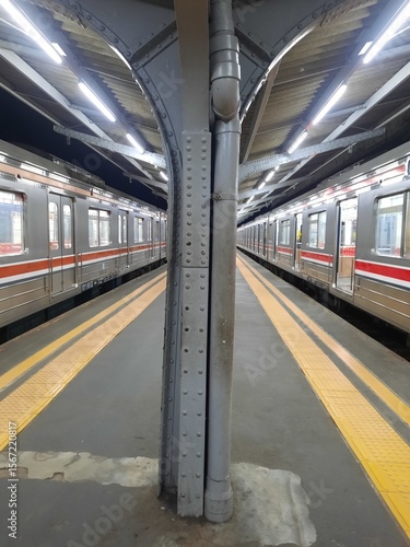 Photos subway train in motion Jakarta kota station, Indonesia