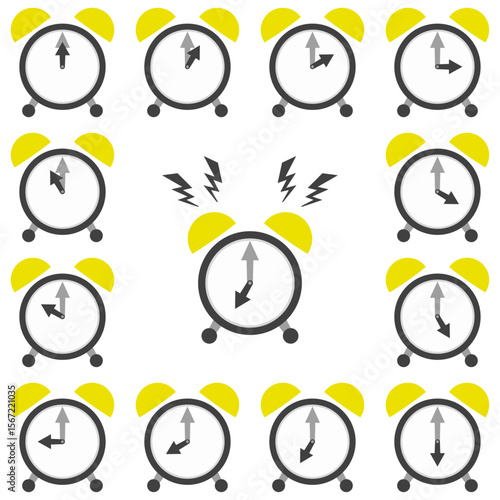 黒い目覚まし時計 0時〜12時&アラームのアイコンセット