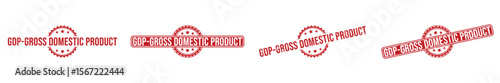 Four Red GDPGross Domestic Product Rubber Stamps with Decorative Border and Different Orientations