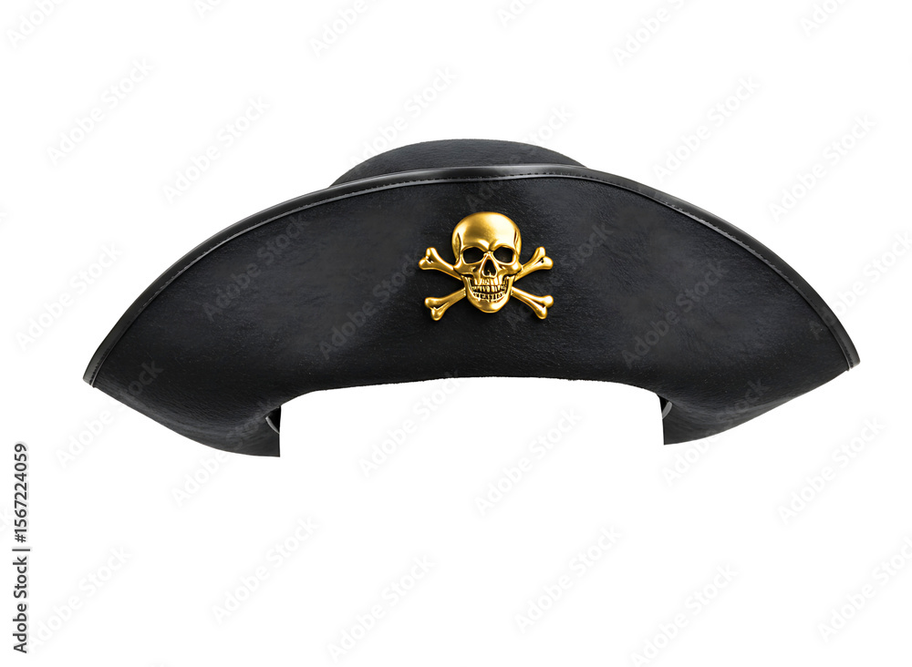 Naklejka premium Black pirate hat with skull and crossbones isolated on transparent background