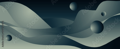Abstract background with waves and spheres. 