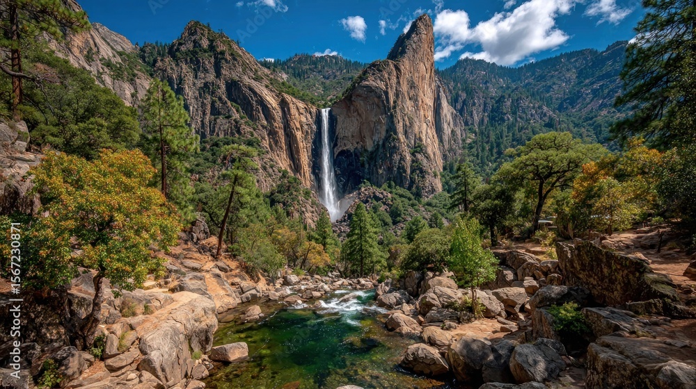 Fototapeta premium Majestic Yosemite Waterfall: A Breathtaking View