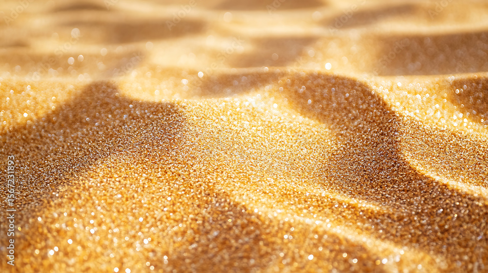 Closeup view of golden sand with a shimmering texture Closeup view of golden sand with a shimmering texture