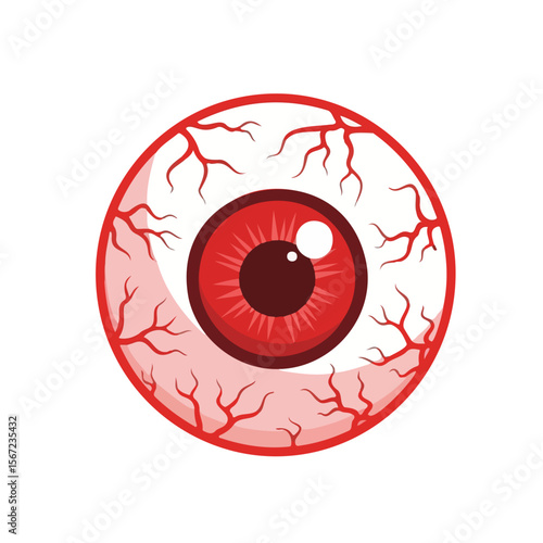 Red eyeball illustration with veins for Halloween concept  