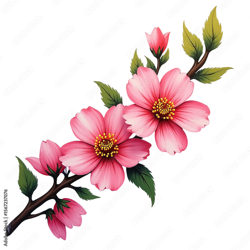 Obraz premium Delicate pink flowers branch transparent background floral art