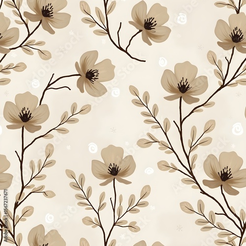 Vector seamless beige pattern with white drops. Monochrome abstract floral background Generative AI 