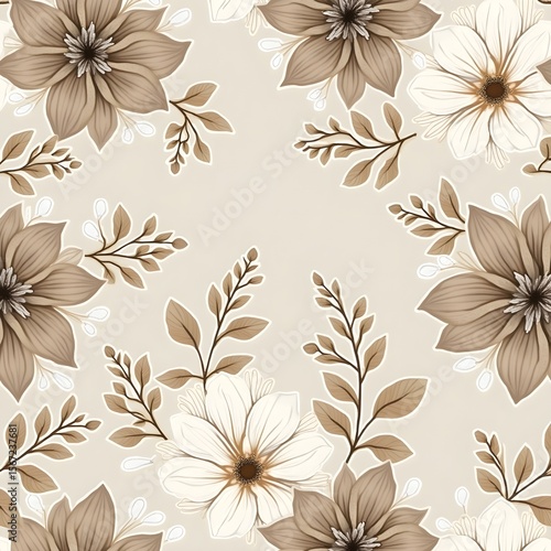 Vector seamless beige pattern with white drops. Monochrome abstract floral background Generative AI 