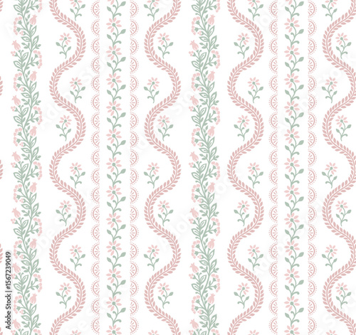 Boho Floral repeat pattern, Block print , Flower damask, floral vector file, ogee pattern, global print, seamless floral, stripe flower