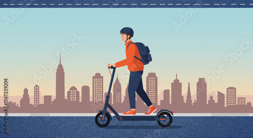 Urban Commute: A modern city dweller cruises through the city, effortlessly navigating the urban landscape on a sleek electric scooter.