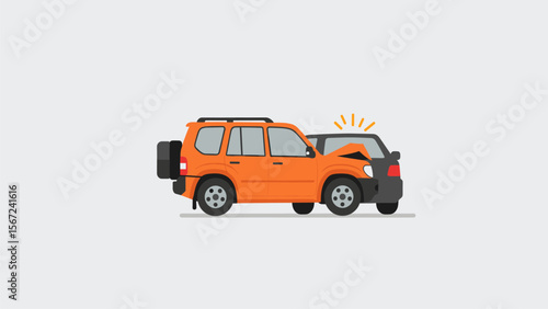 Flat Illustration of Car Accident: Orange SUV and Black Sedan Collision