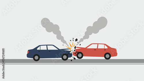 Car Crash Illustration: Two Cars Colliding, Impact and Smoke