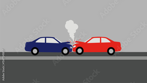 Car Crash Illustration: Red and Blue Cars Colliding