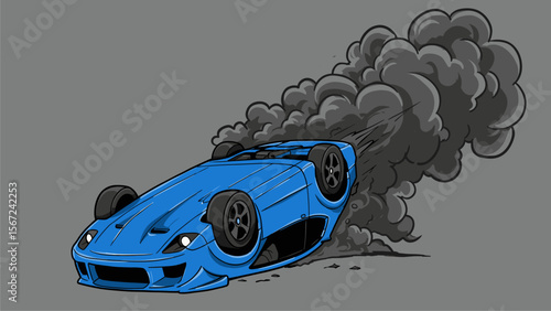 Cartoon Sports Car Crash with Smoke Plume