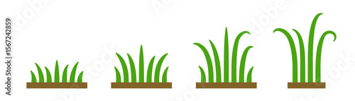 Green grass icon set in various heights from short to tall. Solid vectors for natural and outdoor spaces, lawn care, turf management, or landscape design.