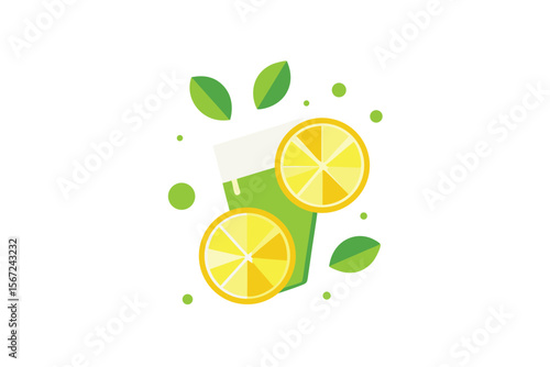 Clear lemon lime soda with floating citrus slices vector art illustration