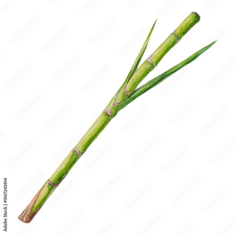 Naklejka premium Isolated Green Bamboo Stem on Transparent Background