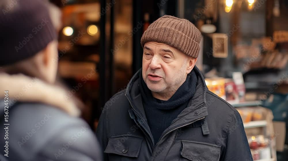 Middle-aged Man Talks Earnestly on Street Interview Middle-aged Man Talks Earnestly on Street Interview