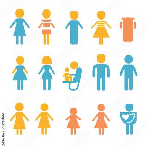 2D Flat icon Family & Parenting Icons isolated in White Background