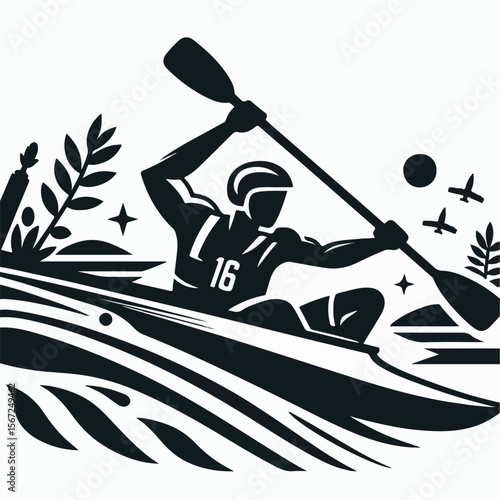 slalom canoe player vector illustration on white background
