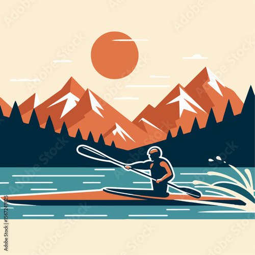 slalom canoe player vector illustration on white background