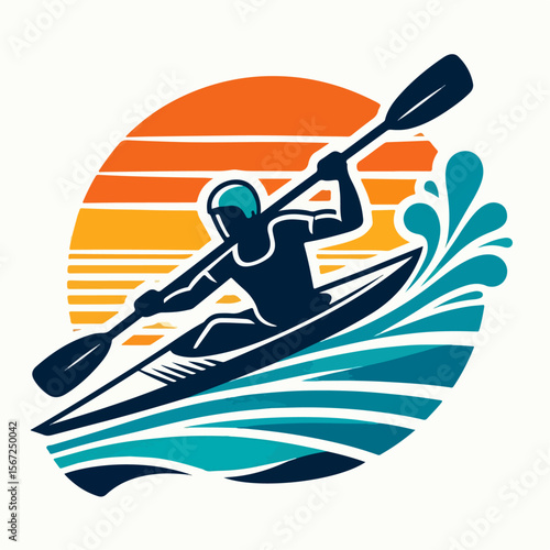 slalom canoe player vector illustration on white background