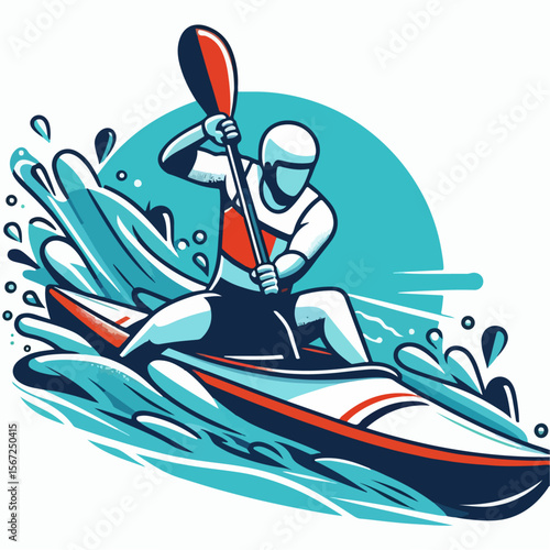 slalom canoe player vector illustration on white background