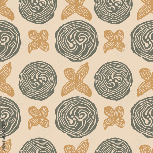 Abstract organic minimalism seamless pattern, suitable for fashion design, decoration, fabric, wallpaper and printing on greige background