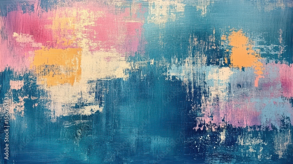 Abstract acrylic painting on canvas with blue, pink, and yellow hues. Use this colorful texture for website backgrounds or graphic design projects. Abstract acrylic painting on canvas with blue, pink, and yellow hues. Use this colorful texture for website backgrounds or graphic design projects.