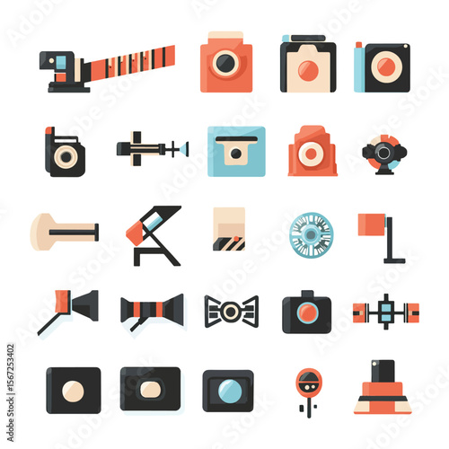 2D Flat icon Film & Video Production Icons isolated in White Background