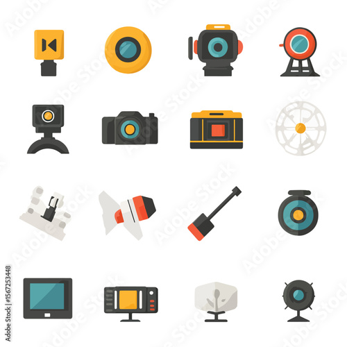 2D Flat icon Film & Video Production Icons isolated in White Background