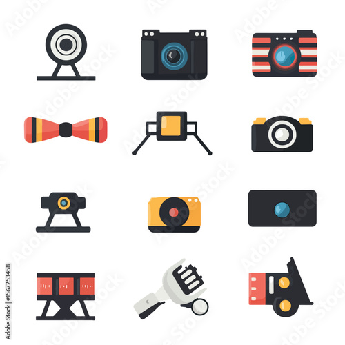 2D Flat icon Film & Video Production Icons isolated in White Background