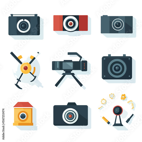2D Flat icon Film & Video Production Icons isolated in White Background