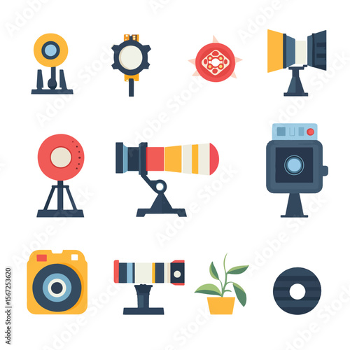 2D Flat icon Film & Video Production Icons isolated in White Background