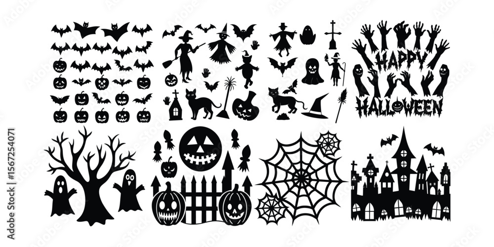 Fototapeta premium Halloween design element silhouette set