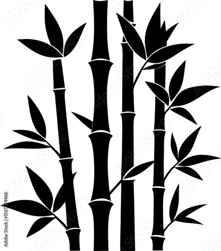 Silhouette of bamboo stalks, vector with white background.