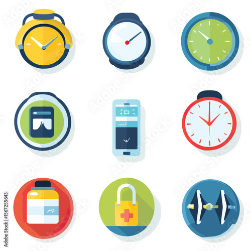2D Flat icon Fitness Tracking & Health Apps Icons isolated in White Background
