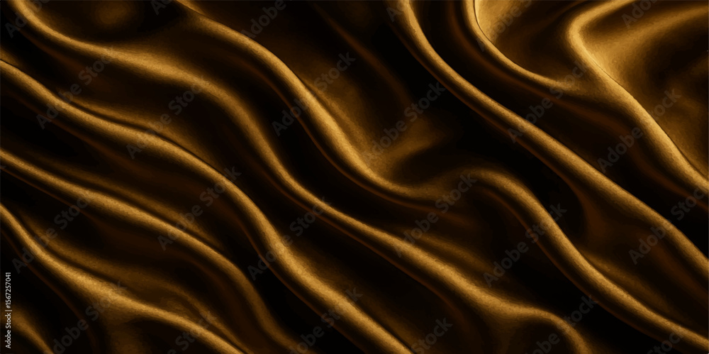 Obraz premium Luxurious golden silk and satin fabric background with smooth, shiny, flowing waves for an elegant decoration and pattern design