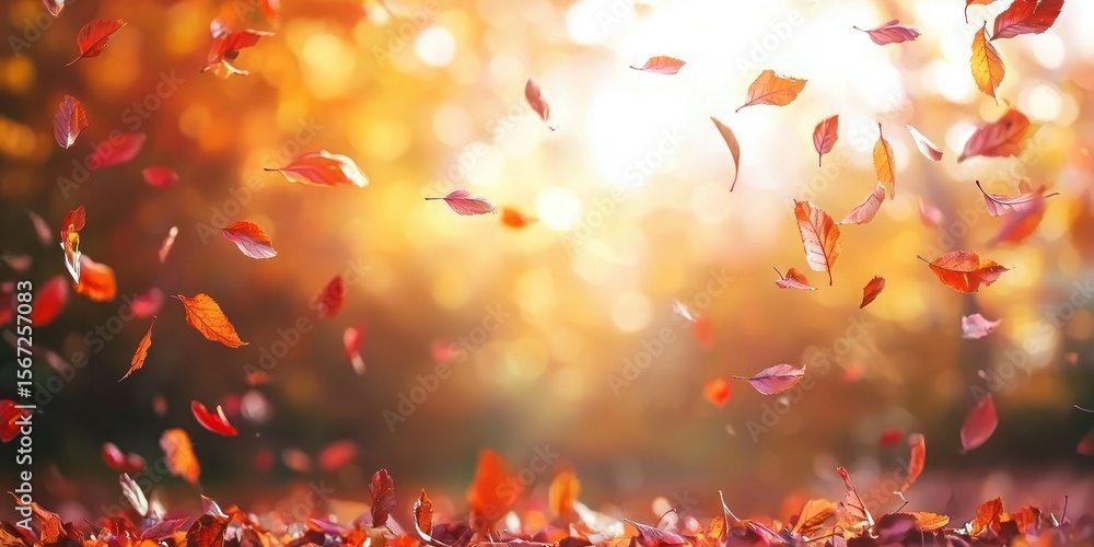 A blurred autumn scene with falling leaves and soft-focus warm lighting A blurred autumn scene with falling leaves and soft-focus warm lighting