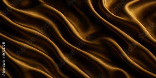 Luxurious golden silk and satin fabric background with smooth, shiny, flowing waves for an elegant decoration and pattern design