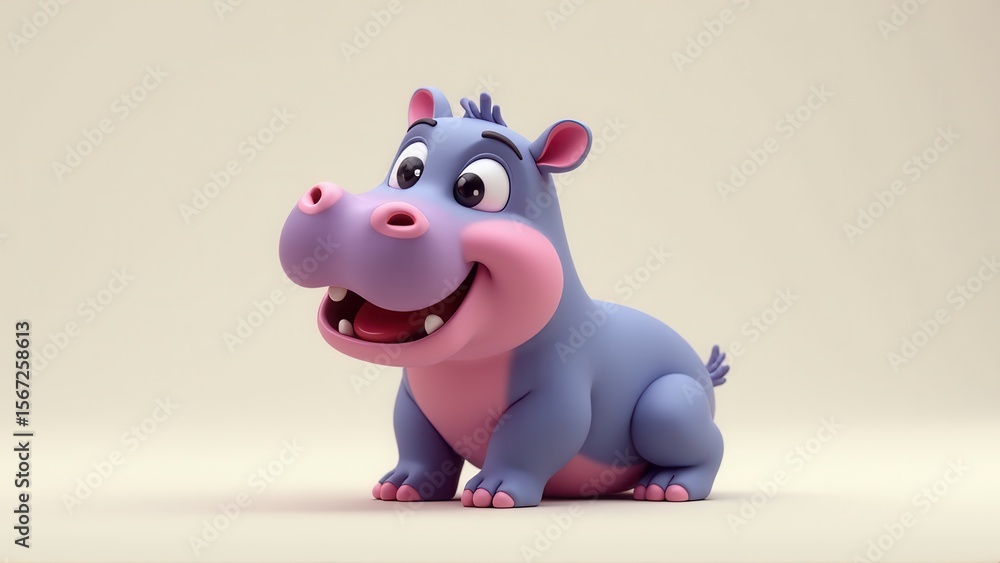 Adorable Cartoon Hippo Character Smiling Adorable Cartoon Hippo Character Smiling
