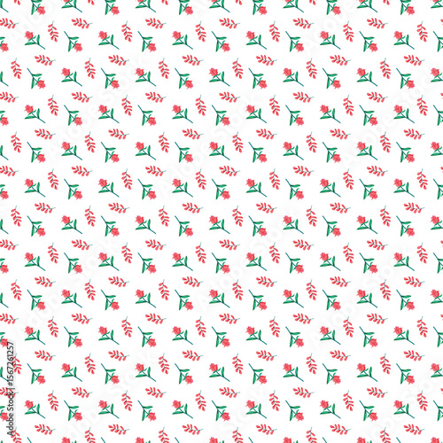 Wallpaper Mural Seamless Pattern of Red Flowers and Green Leaves on White Background Torontodigital.ca