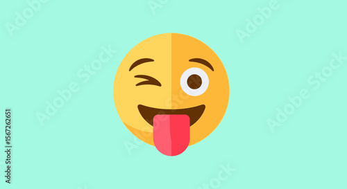 Yellow emoji face with winking eye and tongue sticking out on a light blue background.