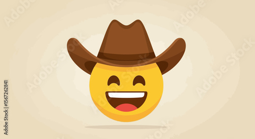 A cheerful yellow emoticon wearing a brown cowboy hat.