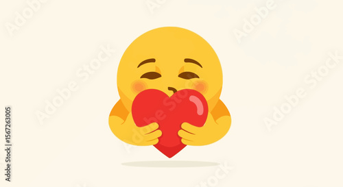 A yellow emoticon lovingly embracing a red heart, expressing affection and happiness.