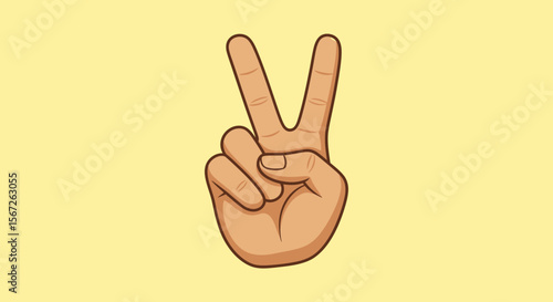 A cartoon hand displaying the peace sign, fingers extended, against a pale yellow background.