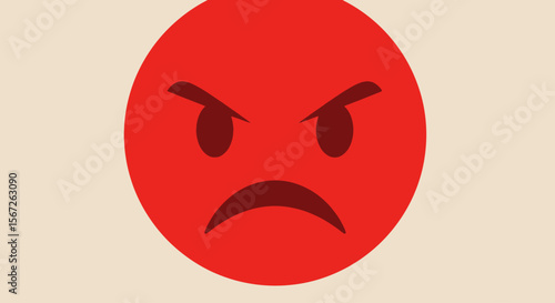 Red angry face emoticon with furrowed brows and a frown on a light background.
