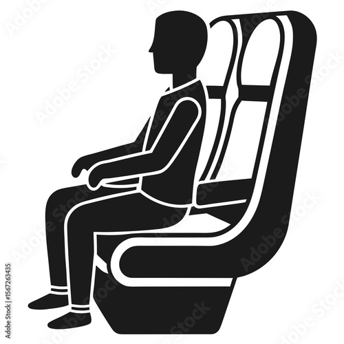 Person sitting in first class airplane seat silhouette vector illustration