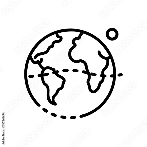 A simple yet elegant line art illustration showcases the Earth in all its spherical glory, featuring continents and a delicate dotted line, a modern touch to celebrate our world.