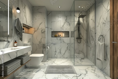 Flawless Visual of Contemporary Bathroom with Shower and Toilet
