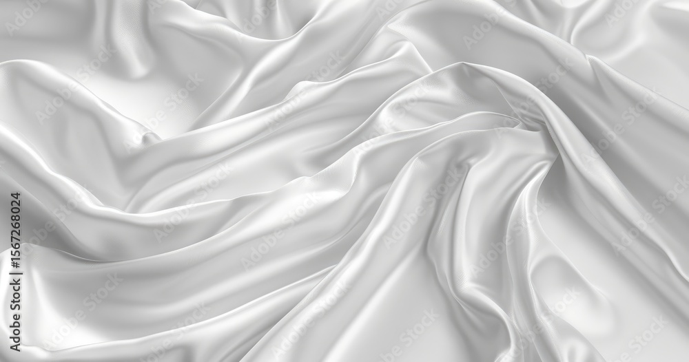 Fototapeta premium A close-up view of crumpled white satin fabric, showcasing its smooth texture and folds.